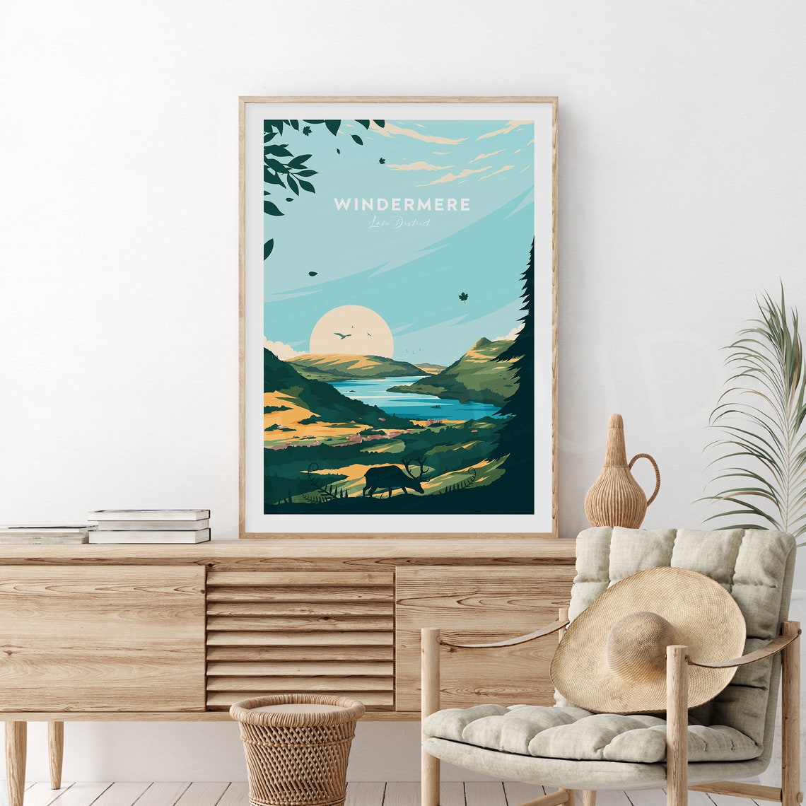 Windermere Lake District Deer Sunrise Valley Lake View Poster