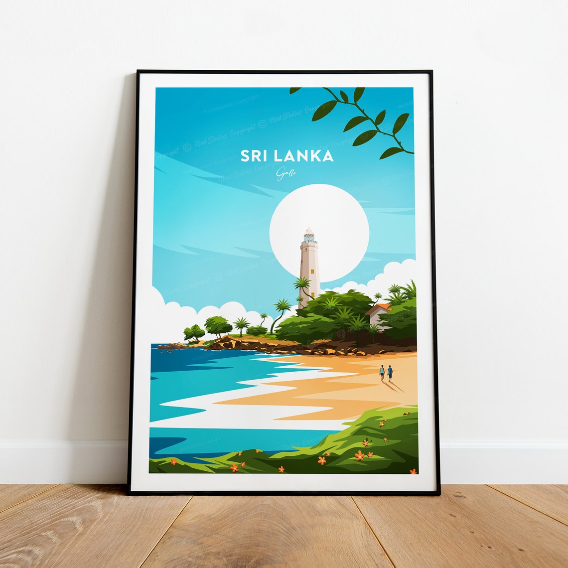 Sri Lanka Galle Fort Lighthouse Tropical Palm Beach Scene Poster