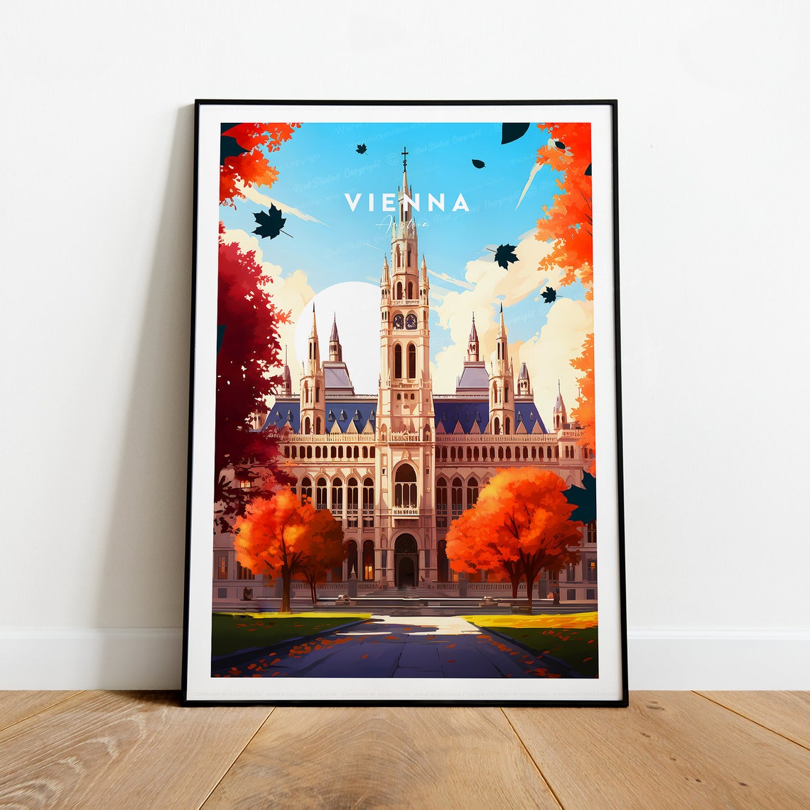Vienna Austria Historic Rathaus Fall Foliage Skyline Wall Art