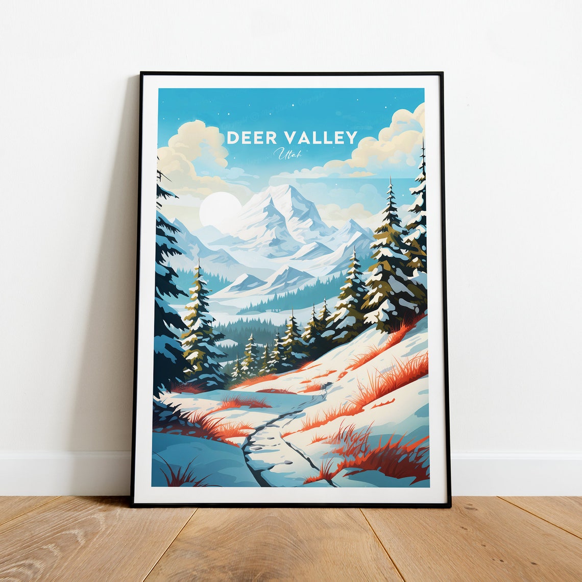 Deer Valley Utah Snowy Ski Mountain Winter Resort View Travel Poster - Image 2