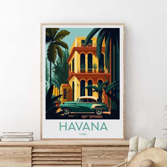Havana Cuba Classic Car Colonial Street Vintage Travel Poster