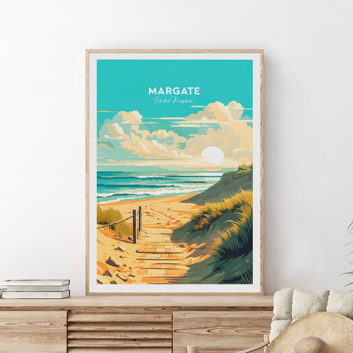 Margate United Kingdom Sandy Beach Path Sunset Dunes Travel Poster