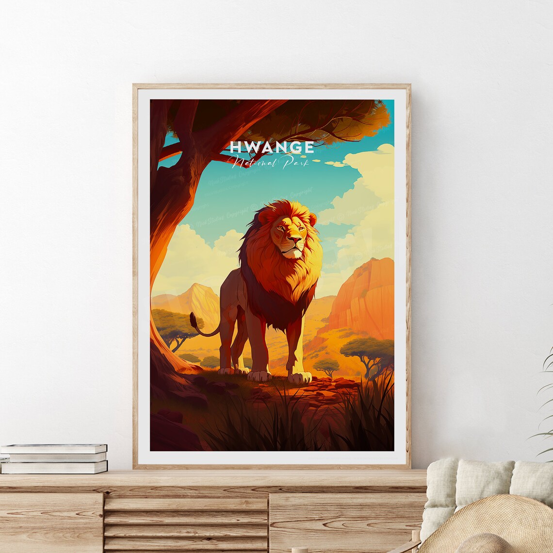 Hwange National Park Lion Safari Sunset Savanna Travel Poster
