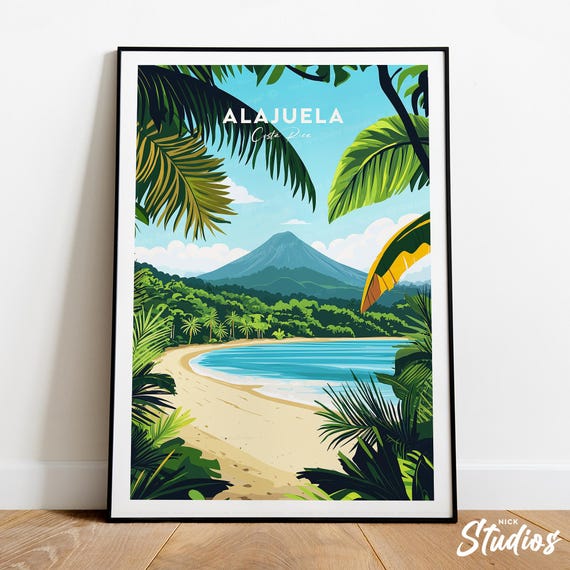 Alajuela Traditional Travel Print Costa Rica Costa Rica Poster Alajuela Poster Areanal Volcano Wedding Gift Custom Text