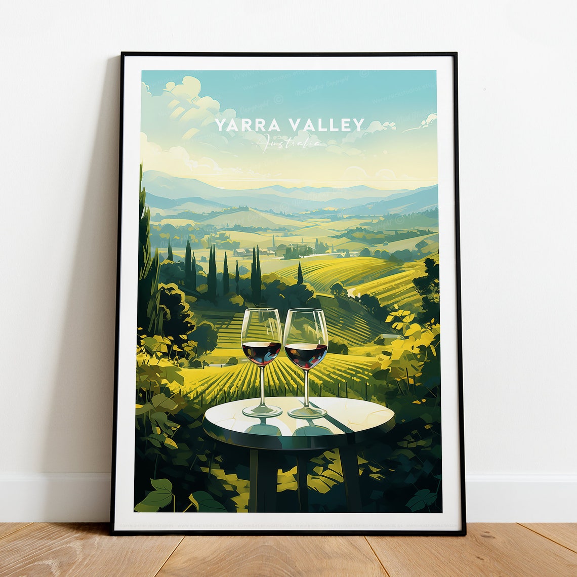 Yarra Valley Australia Vineyard Wine Glasses Golden Vista Poster - Image 2
