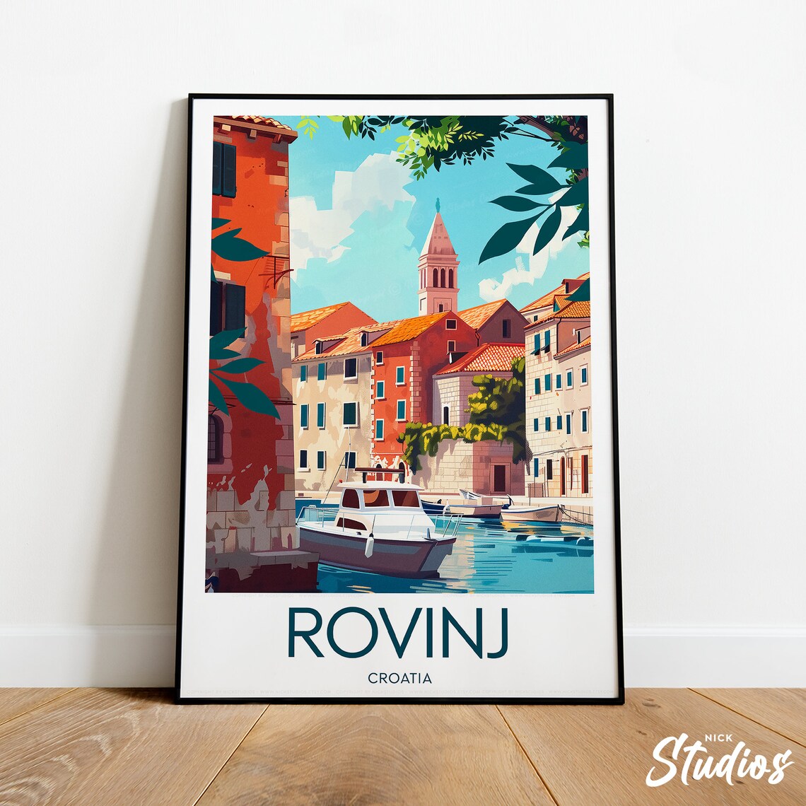 Rovinj Croatia Old Town Harbor Boat Church Tower Istrian Poster