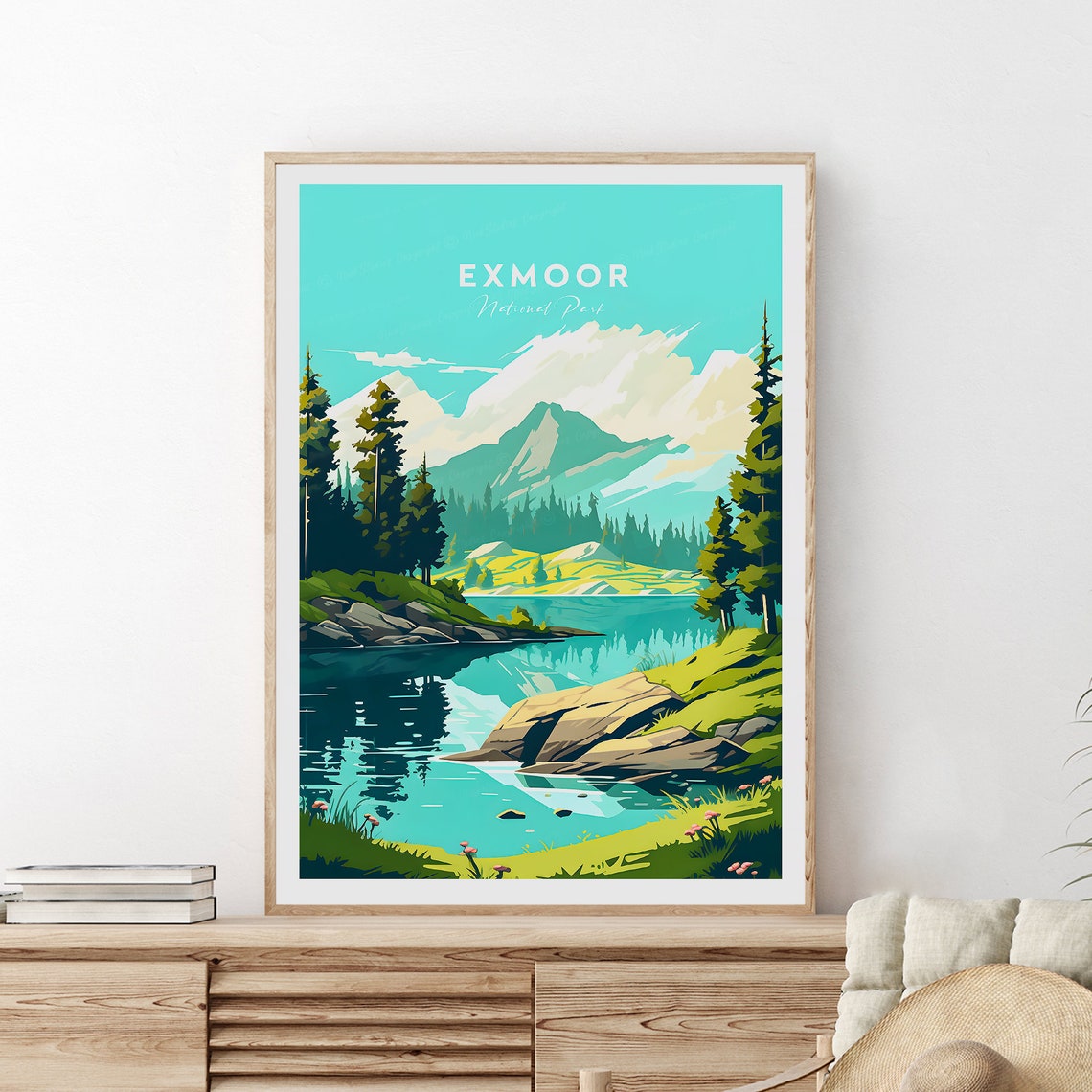 Exmoor National Park Turquoise Lake Mountain View Traditional Poster