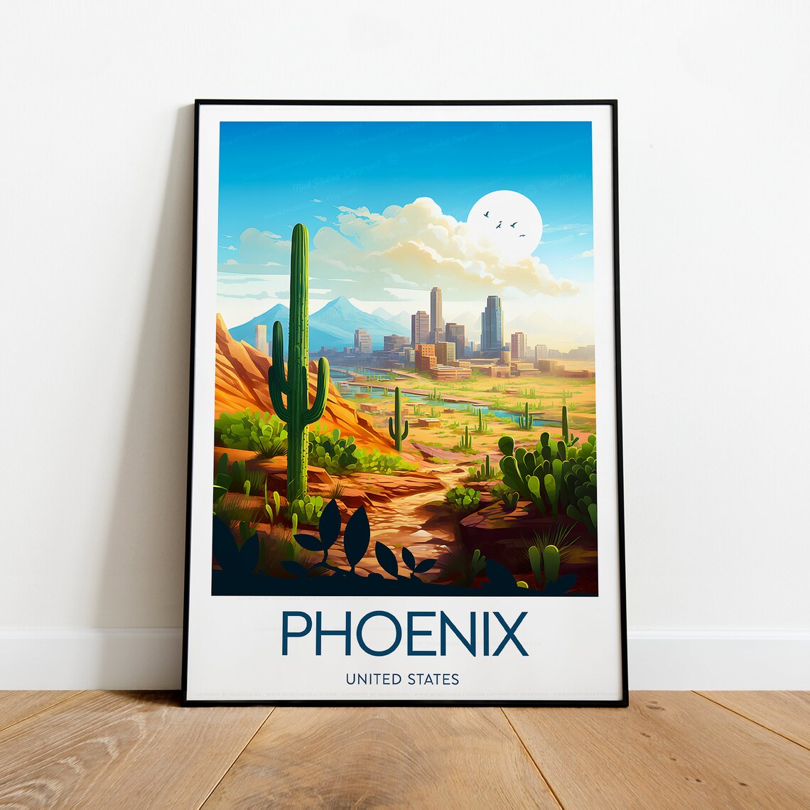 Phoenix Arizona Saguaro Cactus Desert Skyline Southwest Travel Poster - Image 2