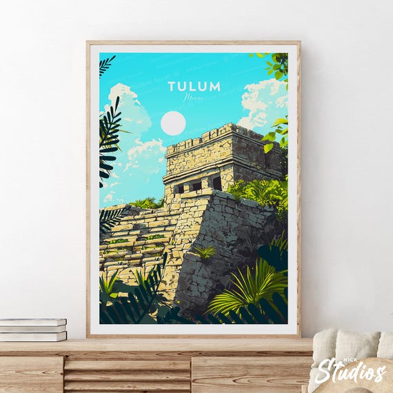 Tulum Traditional Travel Print Mexico Tulum Poster Tulum Print Tulum Painting Tulum Ruins Illustration Wedding Gift Birthday Present