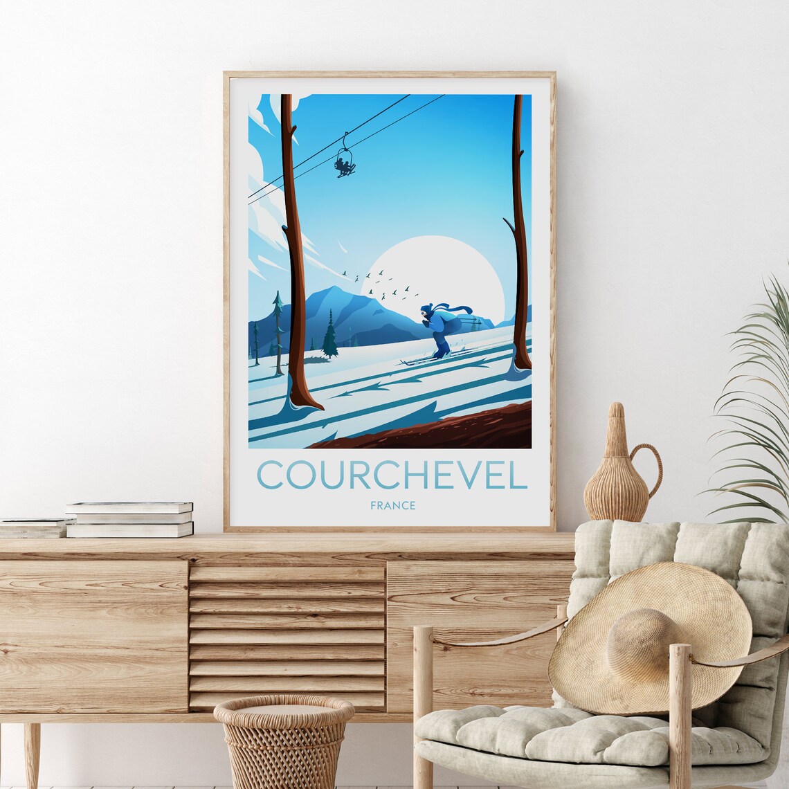 Courchevel France Lone Skier Descending Snowy Alpine Slope Poster