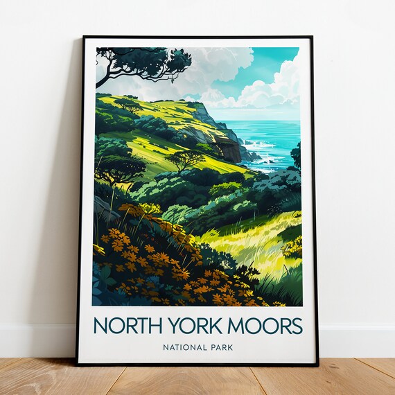 North York Moors National Park Green Cliffs Sea Travel Poster