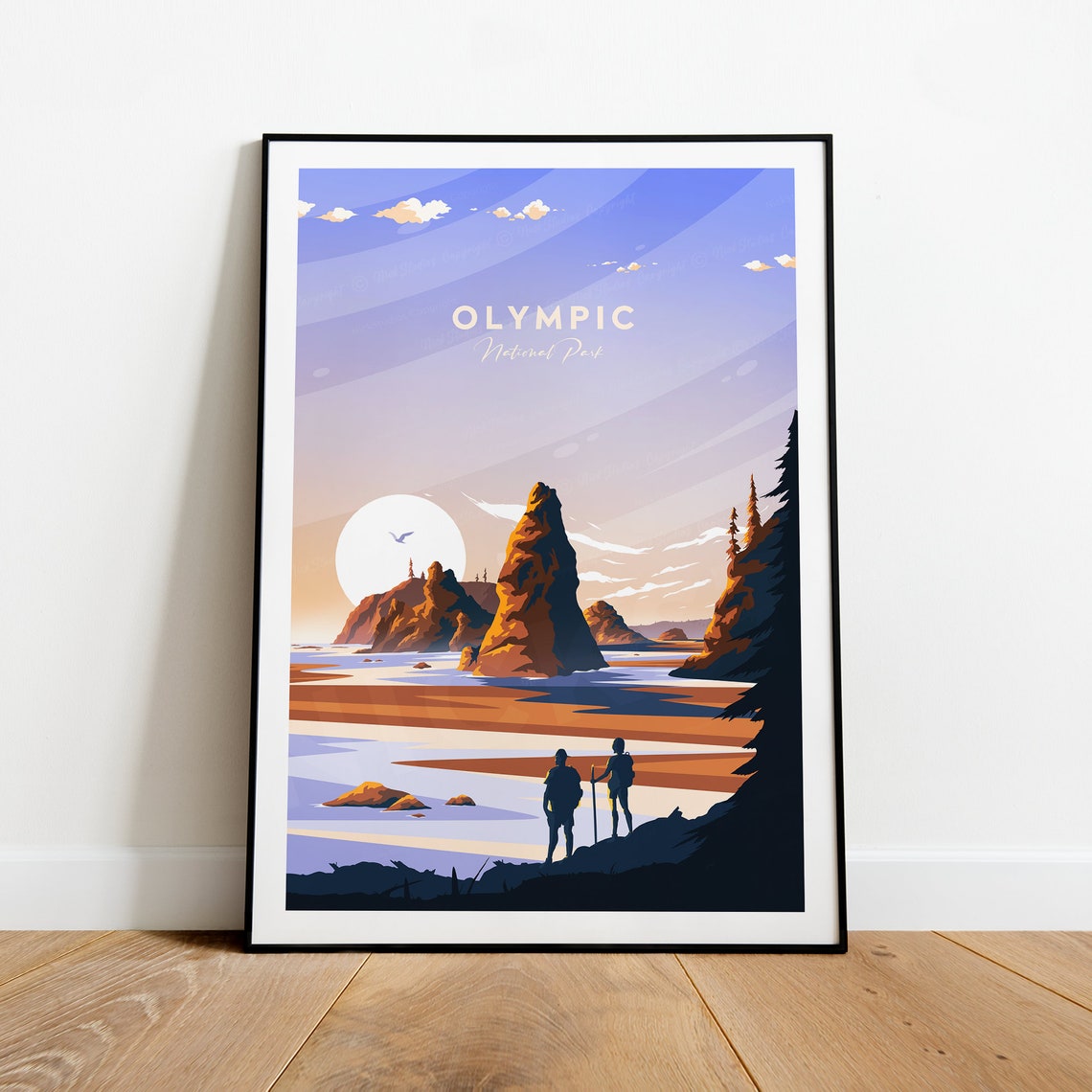 Olympic National Park Coastal Sea Stacks Golden Dusk Travel Poster