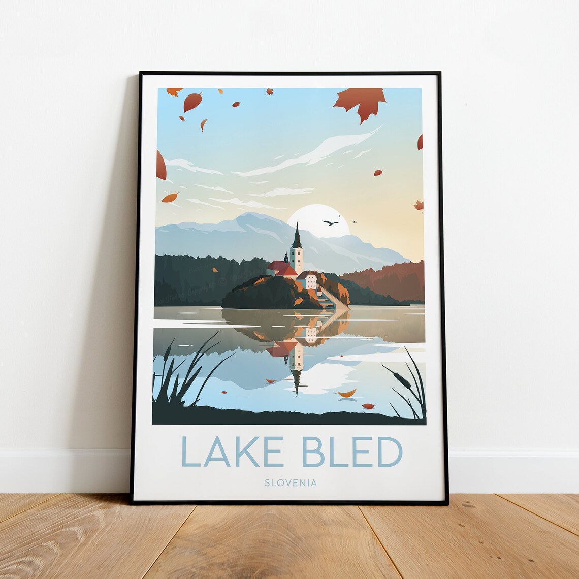 Lake Bled Slovenia Island Church Autumn Reflections Travel Poster