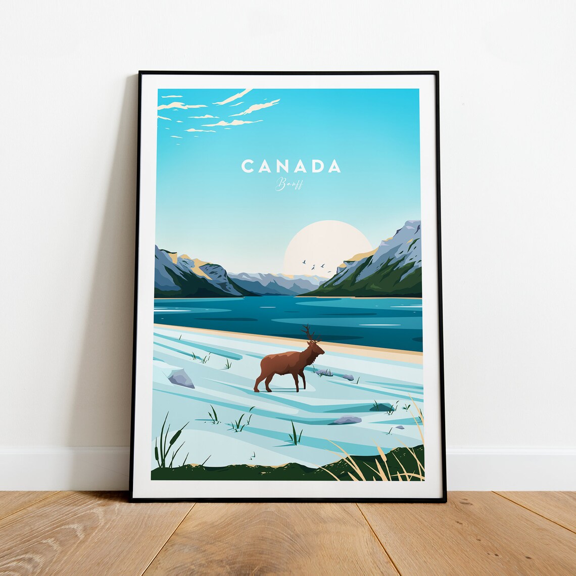 Canada Banff National Park Elk Mountain Lake Scenic Travel Poster - Image 2