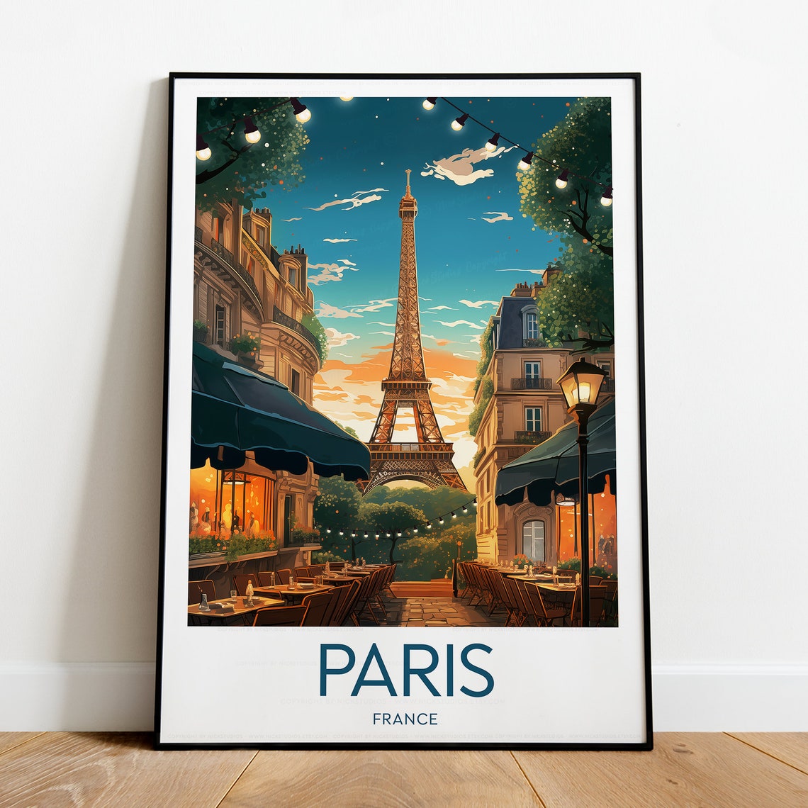 Paris Eiffel Tower Sunset Street Café Terrace Evening Travel Poster - Image 2