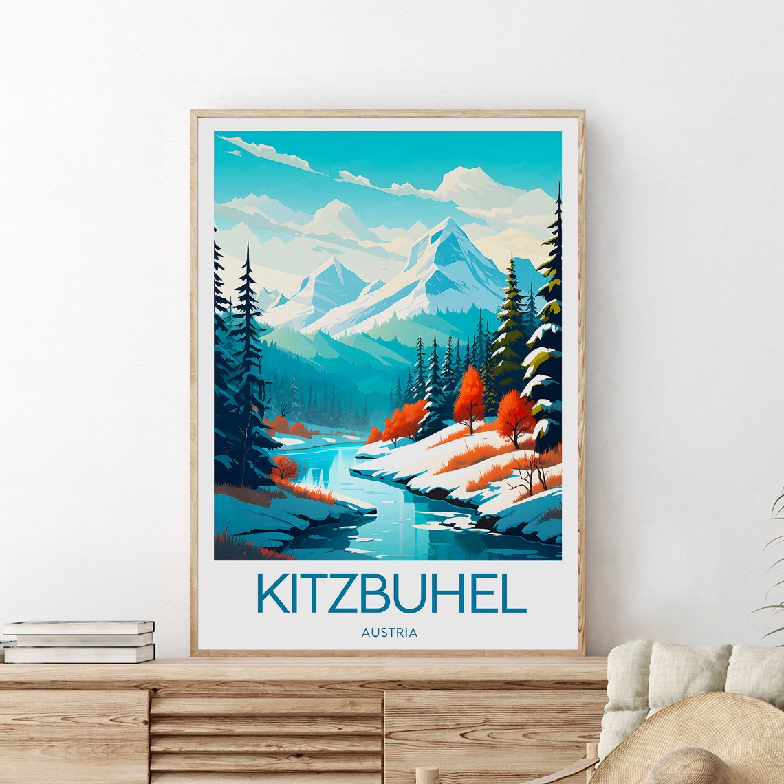 Kitzbuhel Austria Alpine Ski Mountain Stream Autumn Snow Travel Poster - Image 2