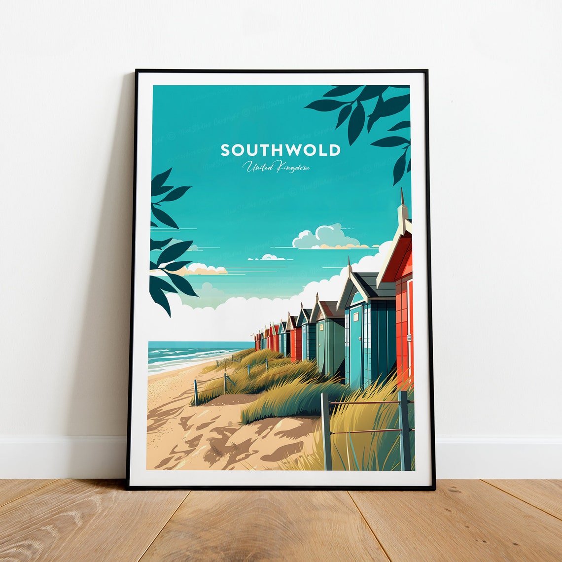 Southwold Beach Huts Suffolk Coast Seaside Summer Travel Poster - Image 2