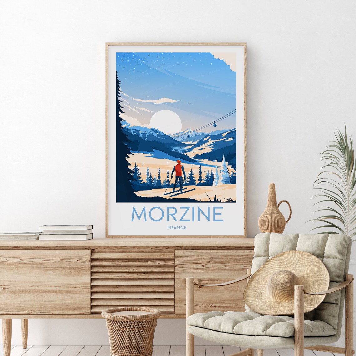 Morzine France Vintage Ski Travel Poster With Skier At Sunset - Image 2