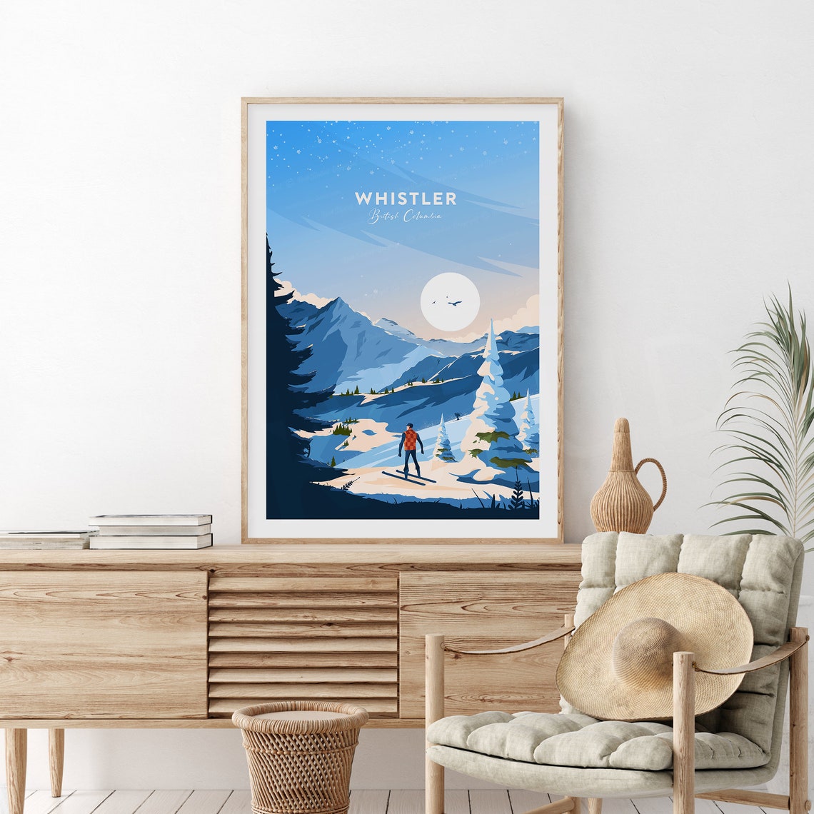 Whistler British Columbia Backcountry Skier Peaks Travel Poster