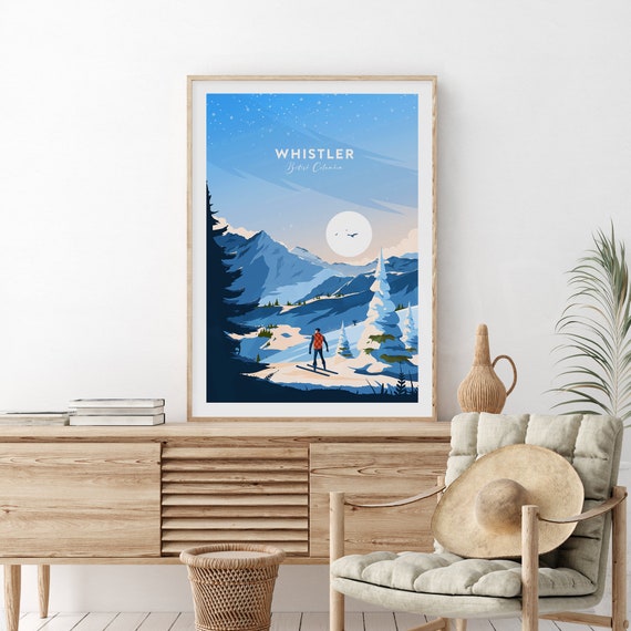 Whistler Traditional Travel Print British Columbia Whistler Poster Ski Poster Ski Resort Print Whistler Ski Wedding Gift