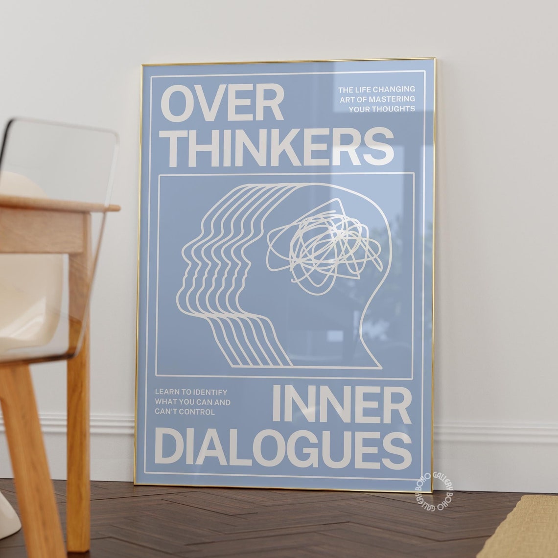 Overthinkers Inner Dialogues Mind Line Art Sky Blue Aesthetic Poster - Image 3