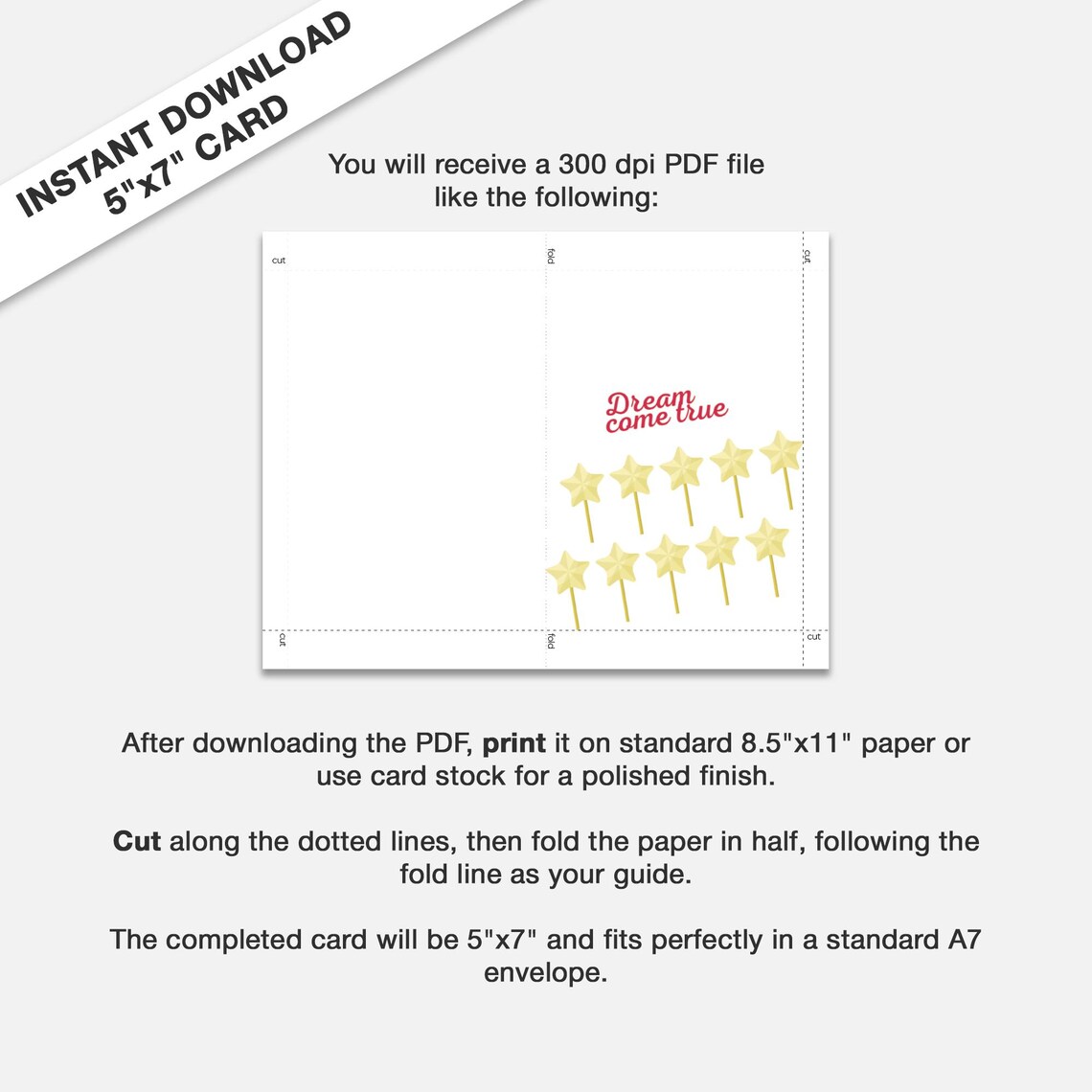 Dream Come True Golden Star Wands Card Instant Download Poster - Image 2