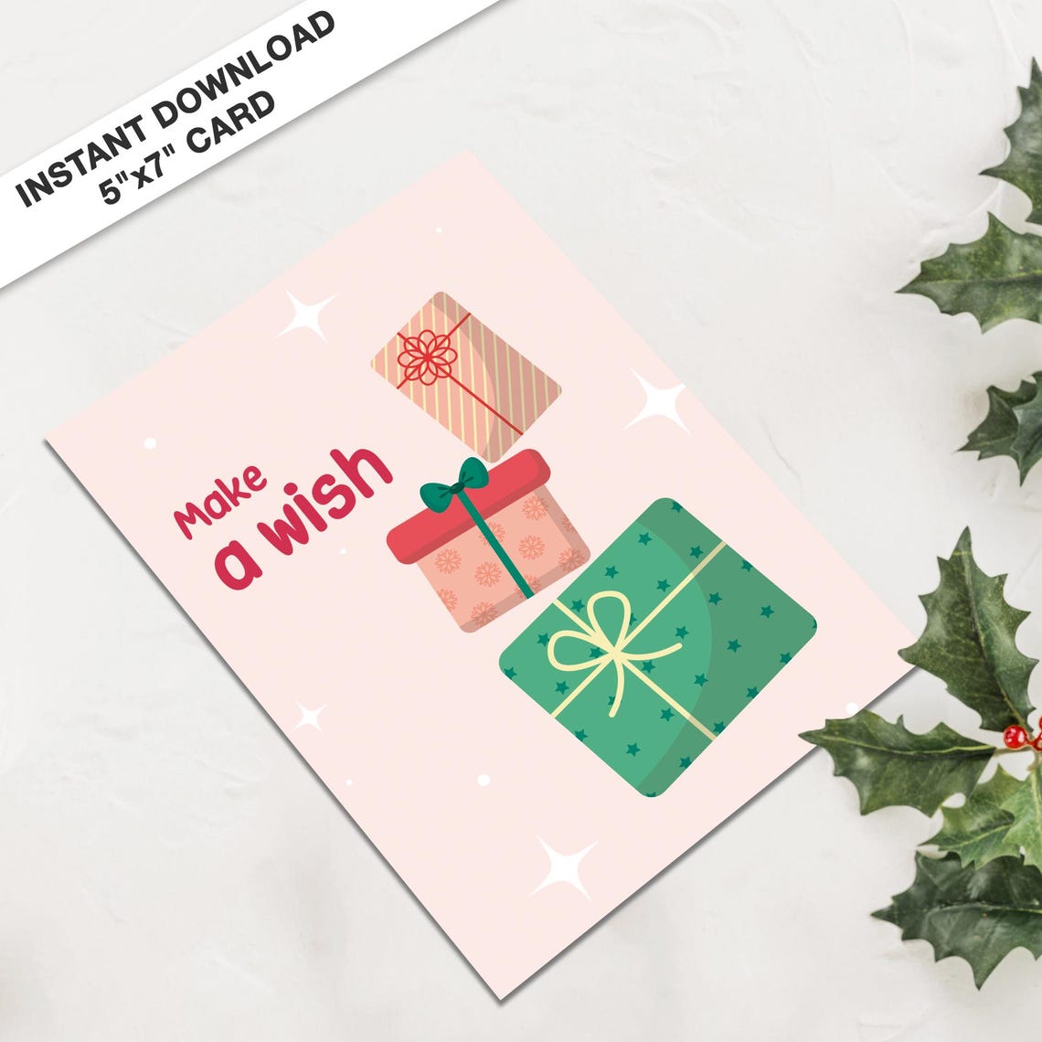 Make A Wish Stacked Gift Boxes Christmas Card Instant Download Poster - Image 3