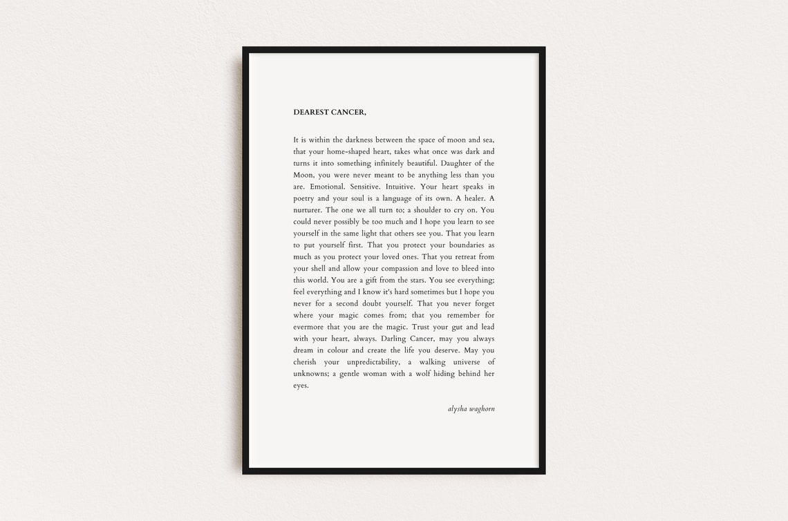 Dearest Cancer Star Sign Letter Minimalist Typography Wall Art