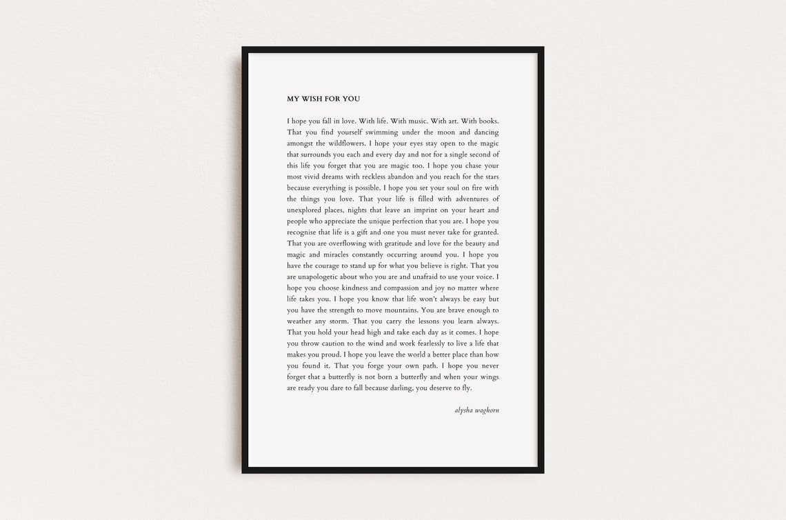 My Wish For You Letter Minimalist Typography Keepsake Wall Art
