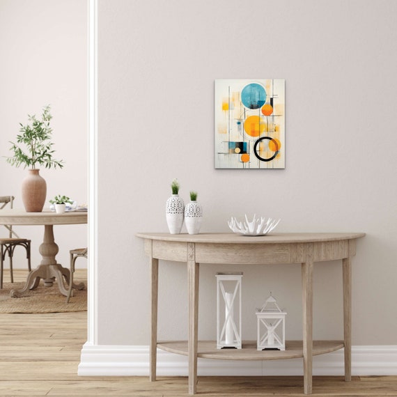 Abstract Wall Art Print Minimal Geometric Style Stretched Gallery Modern Home Wall Art Office Decor Orange And Blue Design