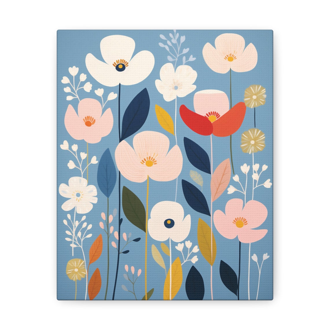 Whimsical Poppy Flowers On Blue Background Floral Art Poster - Image 2