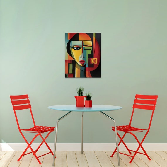Wall Art Prints Geometric Cubist Style Art Stretched Gallery Modern Home Wall Hanging Office Decor Vibrant Colors