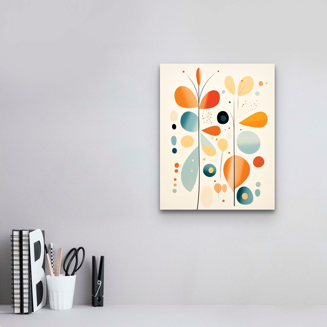 Retro Floral Abstract Teal And Orange Mid Century Style Poster - Image 4