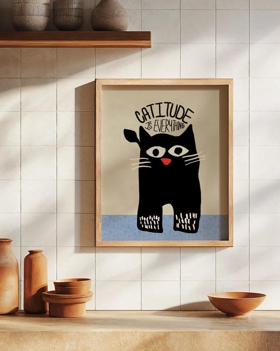 Cattitude Cat Print, Funny Minimalist Animal Art