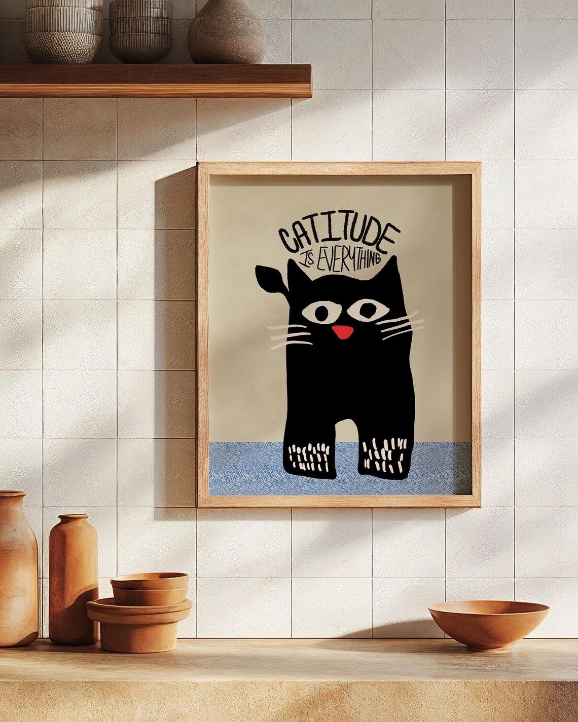 Cattitude Cat Print, Funny Minimalist Animal Art