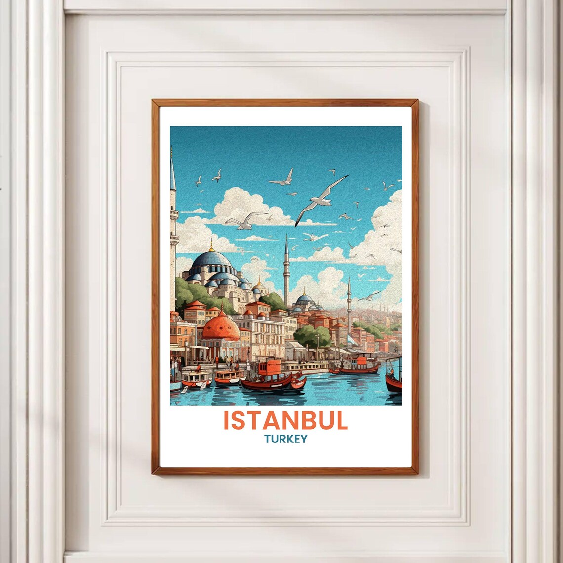 Istanbul Turkey Hagia Sophia Bosphorus Harbor Vintage Travel Poster