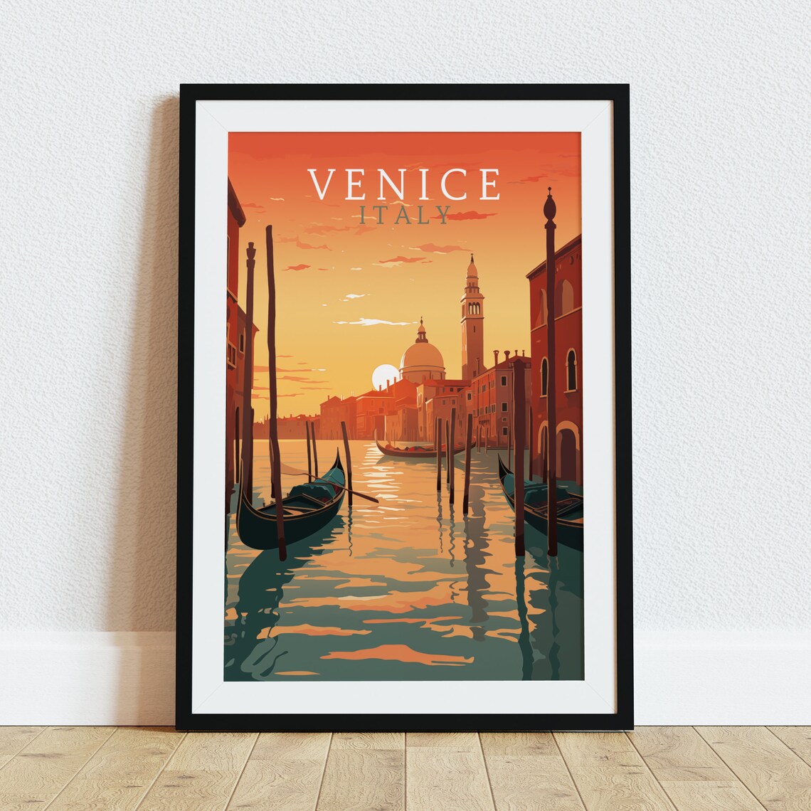 Venice Italy Gondolas Grand Canal Golden Sunset Travel Poster