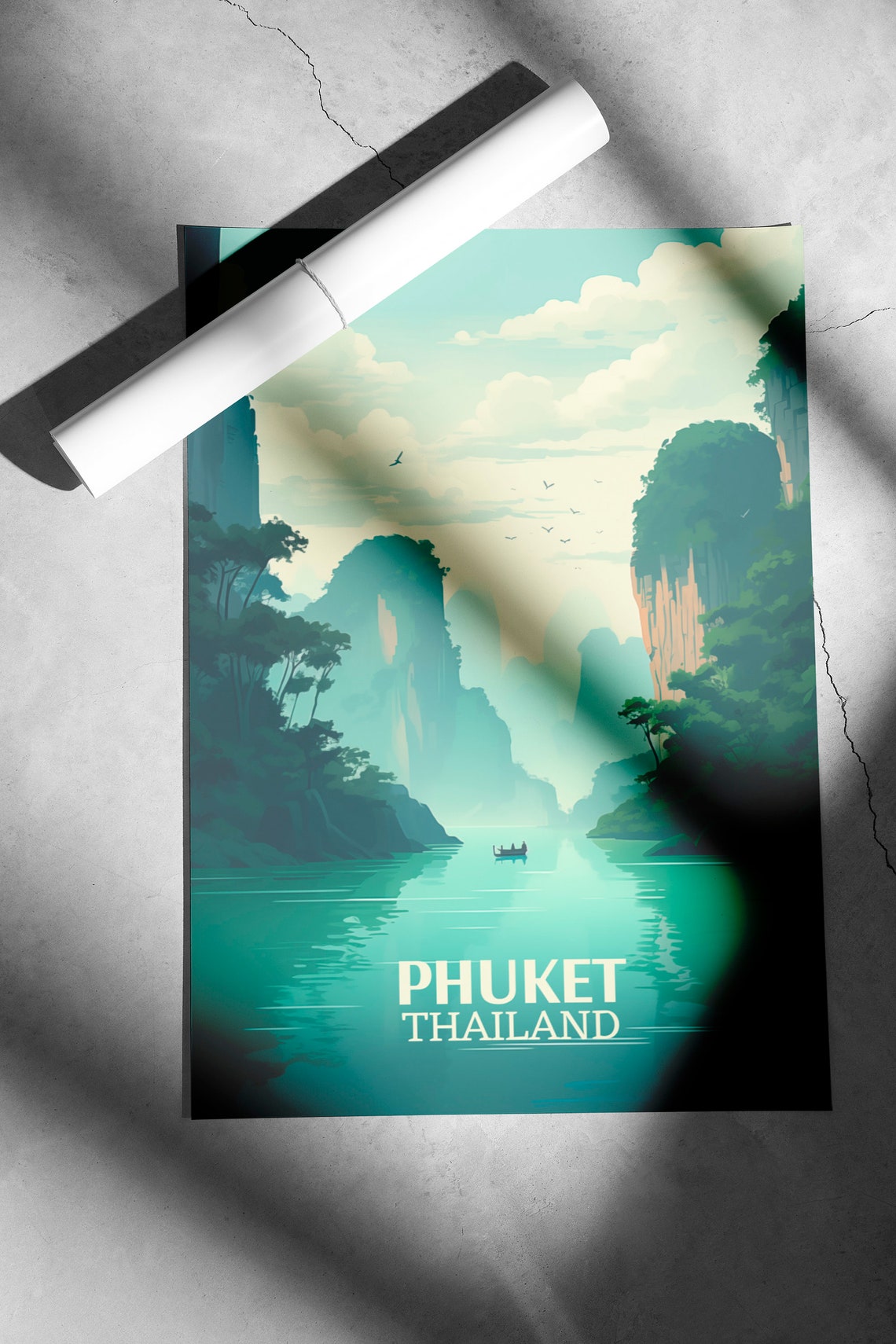 Phuket Thailand Emerald Lagoon Limestone Cliffs Travel Poster - Image 2