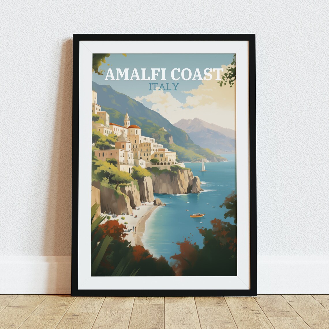 Amalfi Coast Italy Seaside Cliffs Daytime Retro Travel Poster