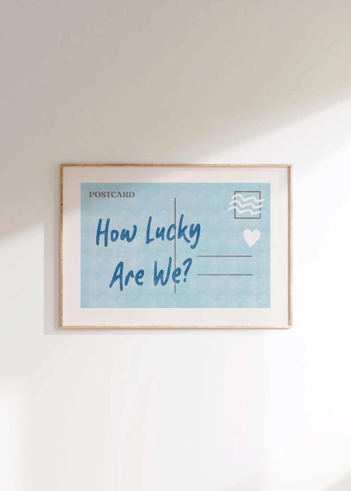 How Lucky Are We Postcard Quote Poster Watercolor Blue Beach Travel Decor