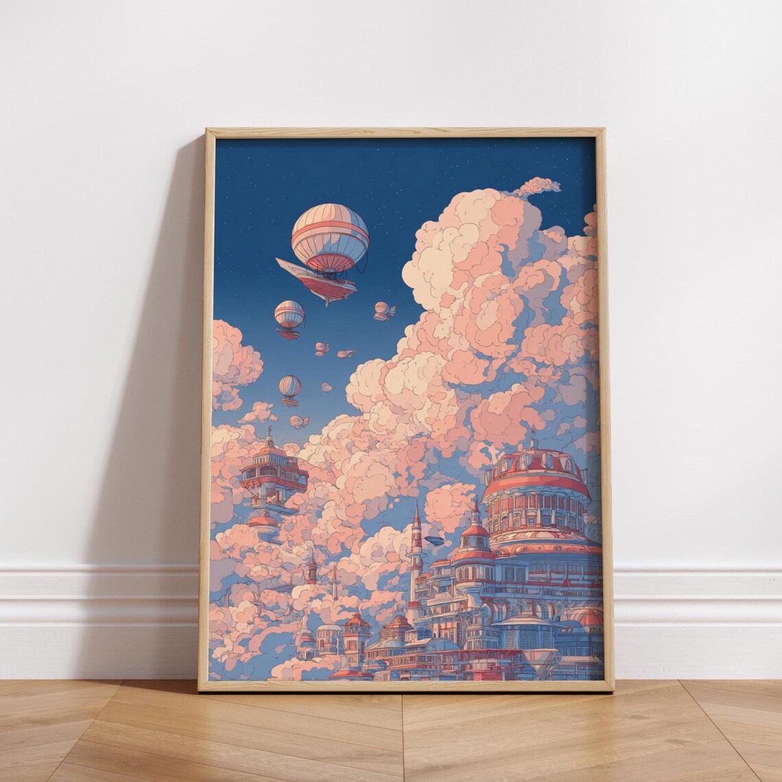 Floating City Anime Poster, Dreamy Fantasy Art Print