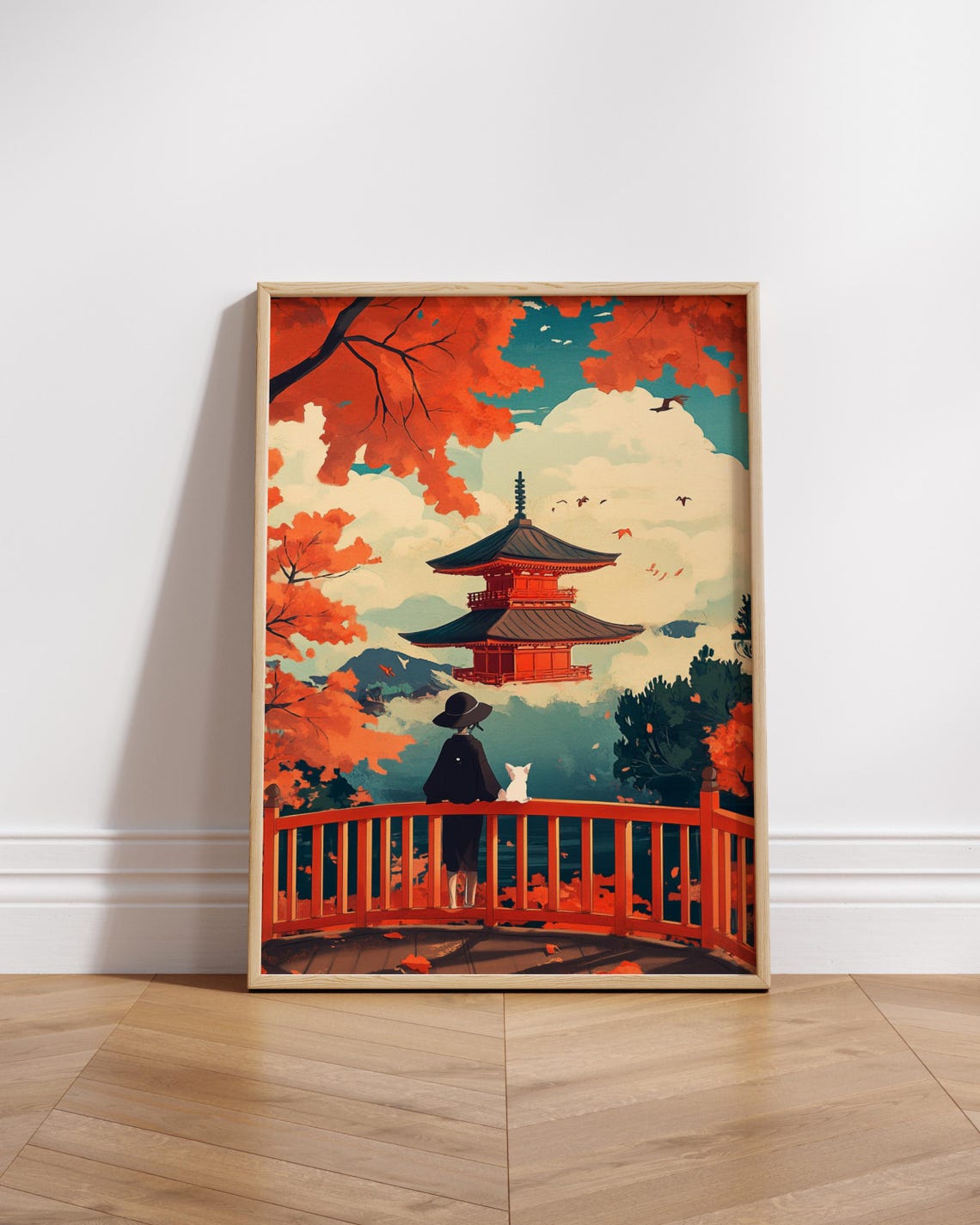 Japanese Red Pagoda Autumn Scene With Fall Foliage Travel Poster