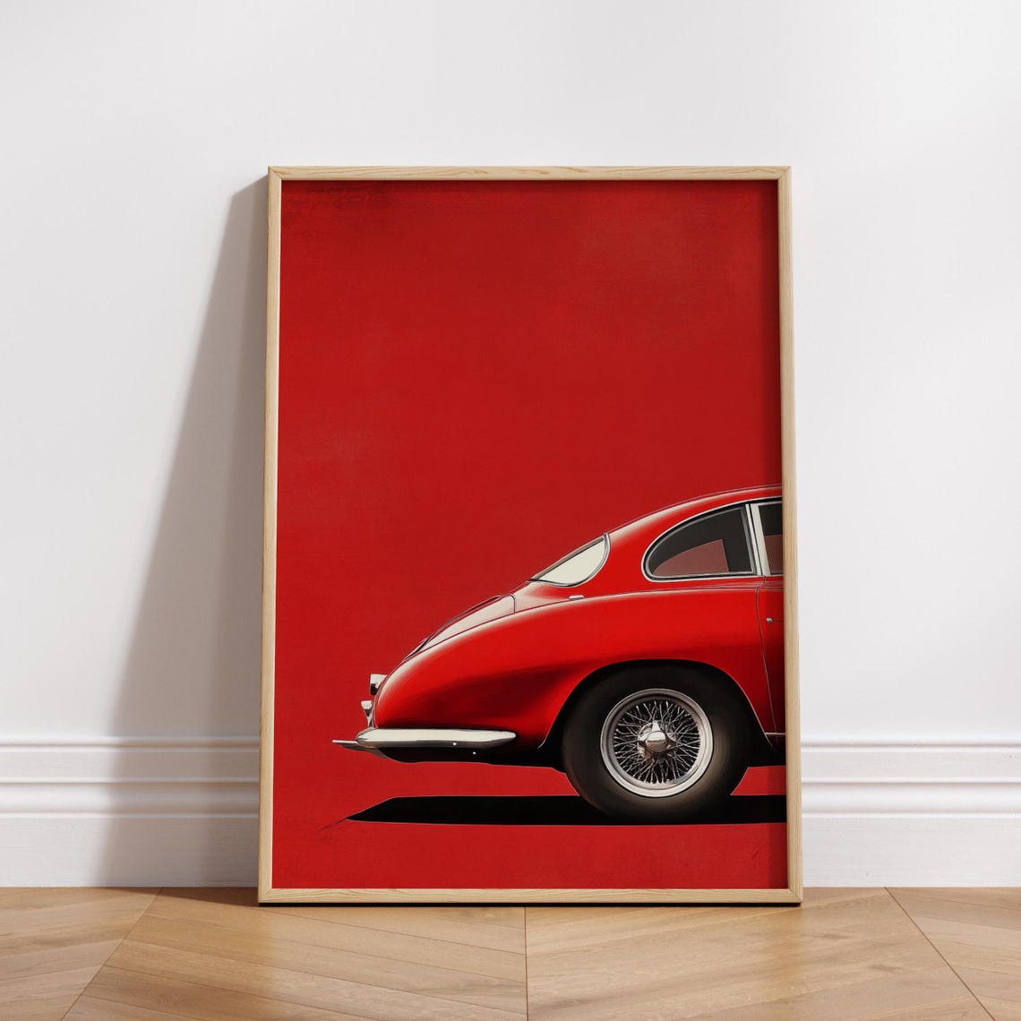 Retro Red Classic Coupe Side Profile Bold Minimalist Auto Poster
