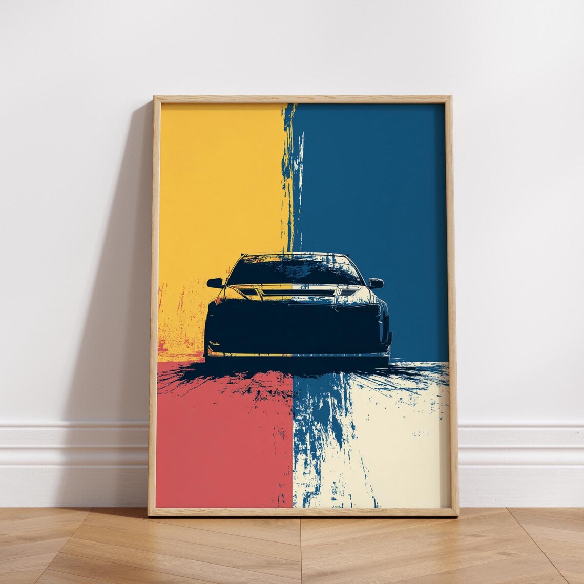 Stylized Sports Car Poster, Minimalist Racing Art Print