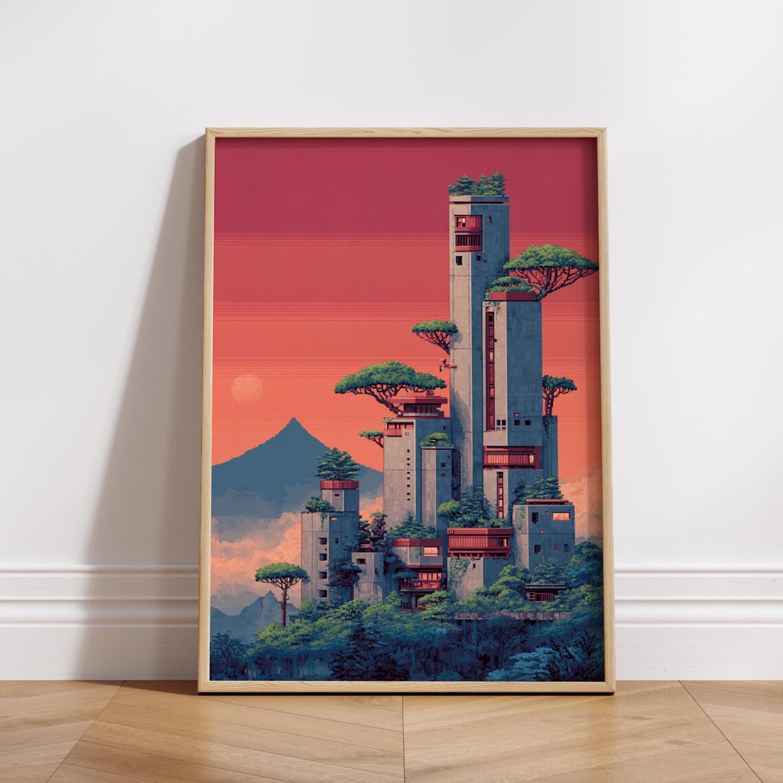 8 Bit Future City Poster, Retro Pixel Art