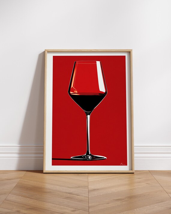 Elegant Retro Wine Glass Art Print Modern Home Decor Lover Gift Winethemed Wall Red And Black Poster