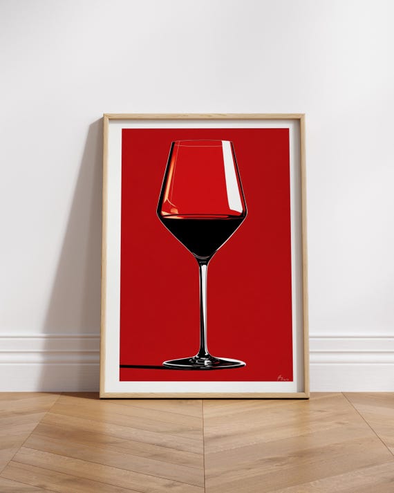 Red Wine Glass Minimalist Bold Red Pop Art Modern Wine Poster