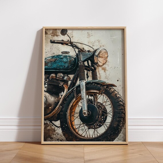 Rustic Vintage Motorcycle Poster Old Patina Bike Wall Art Gritty Garage Decor Industrial Moto Print Retro Biker Gift For Him