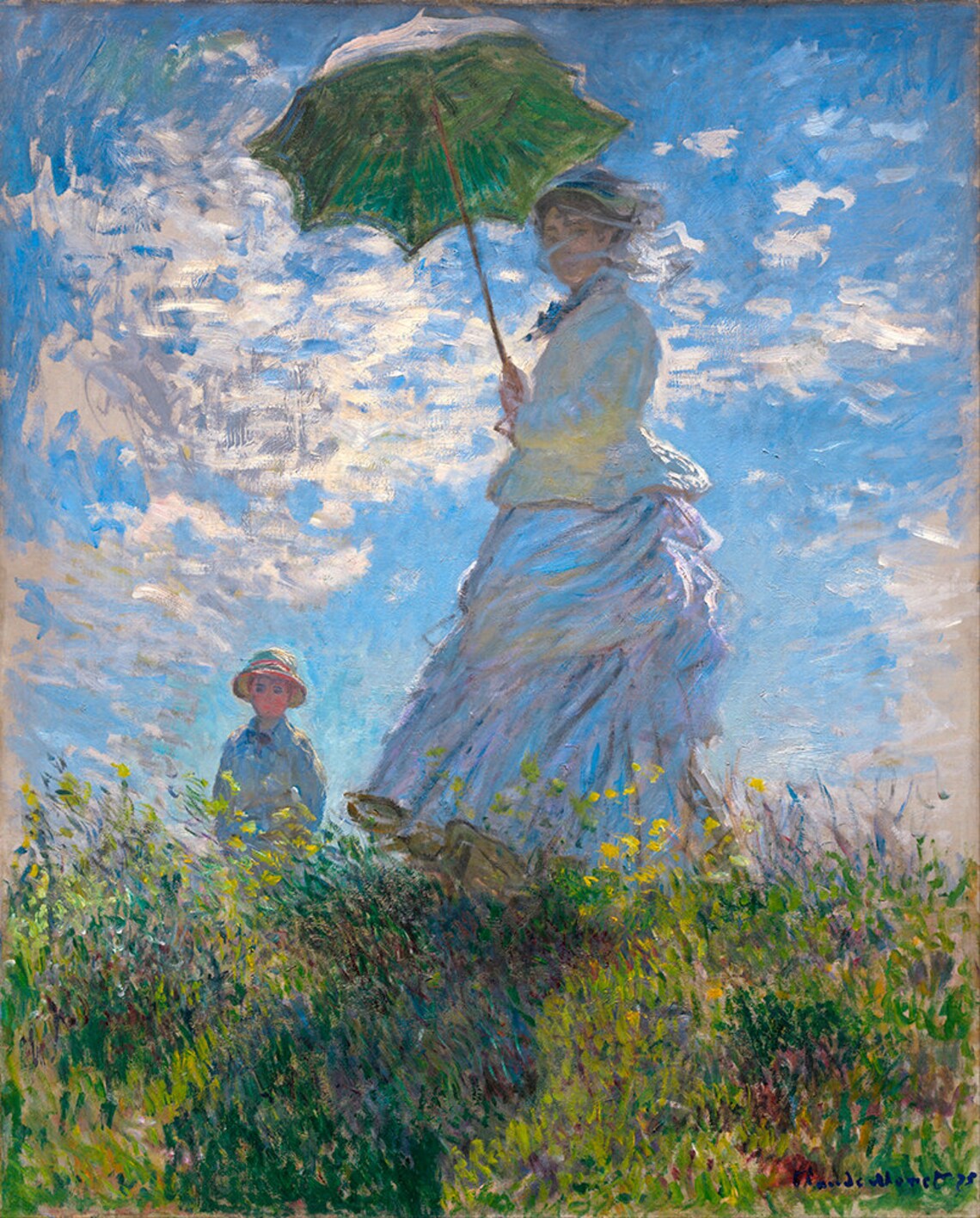 Claude Monet Woman with a Parasol Windy Meadow Painting Poster - Image 2