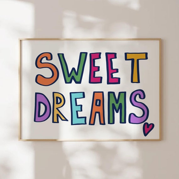 Sweet Dreams Print Above Bed Horizontal Print Dorm Room Prints Teen Girl Bedroom Prints College Apartment Aesthetic Prints